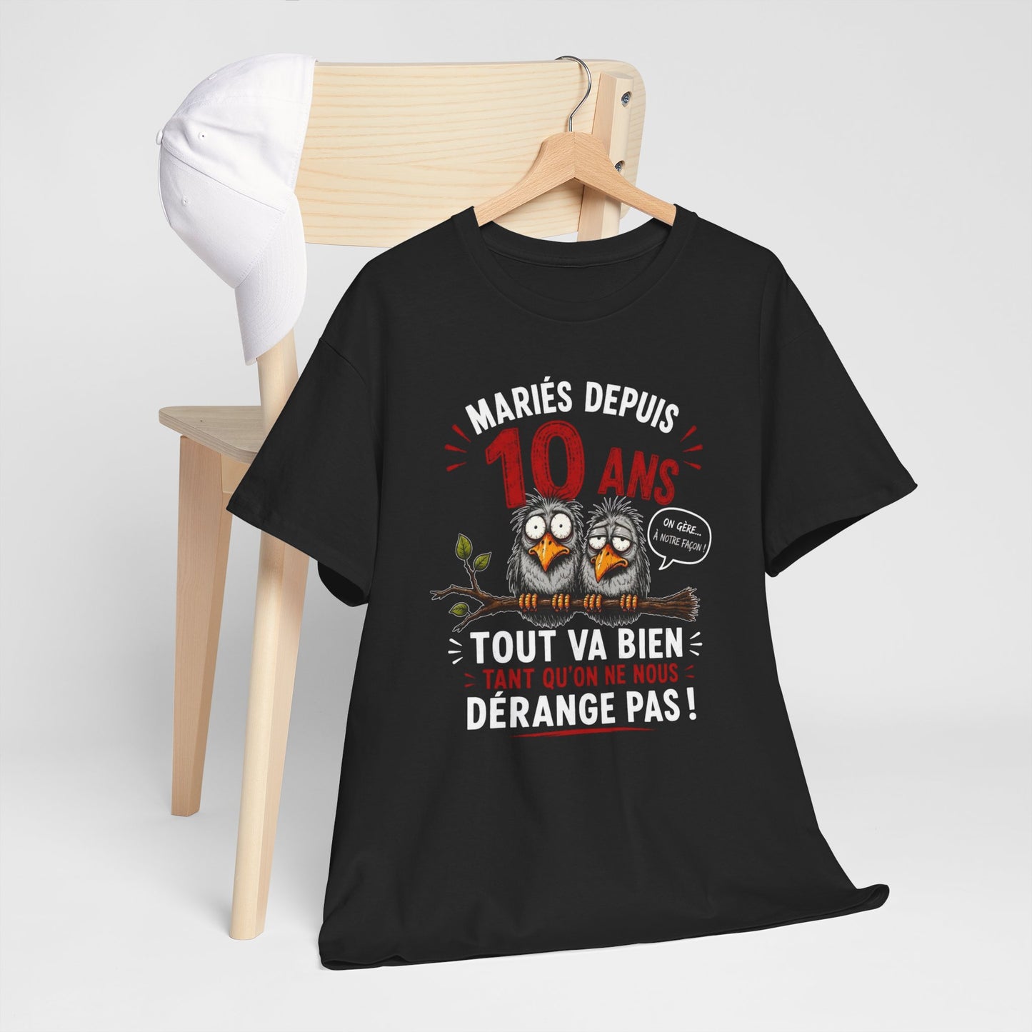 Tee-Shirt Homme Femme Mariés Depuis 10 Ans – Cadeau Anniversaire de Mariage Noces d'Étain – Humour Couple Original
