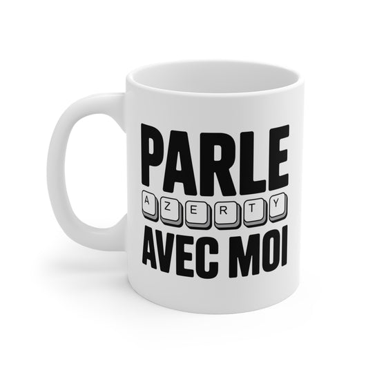 Mug Humour Geek – Tasse Céramique 325ml Clavier AZERTY « Parle avec moi » – Cadeau Bureau Programmation