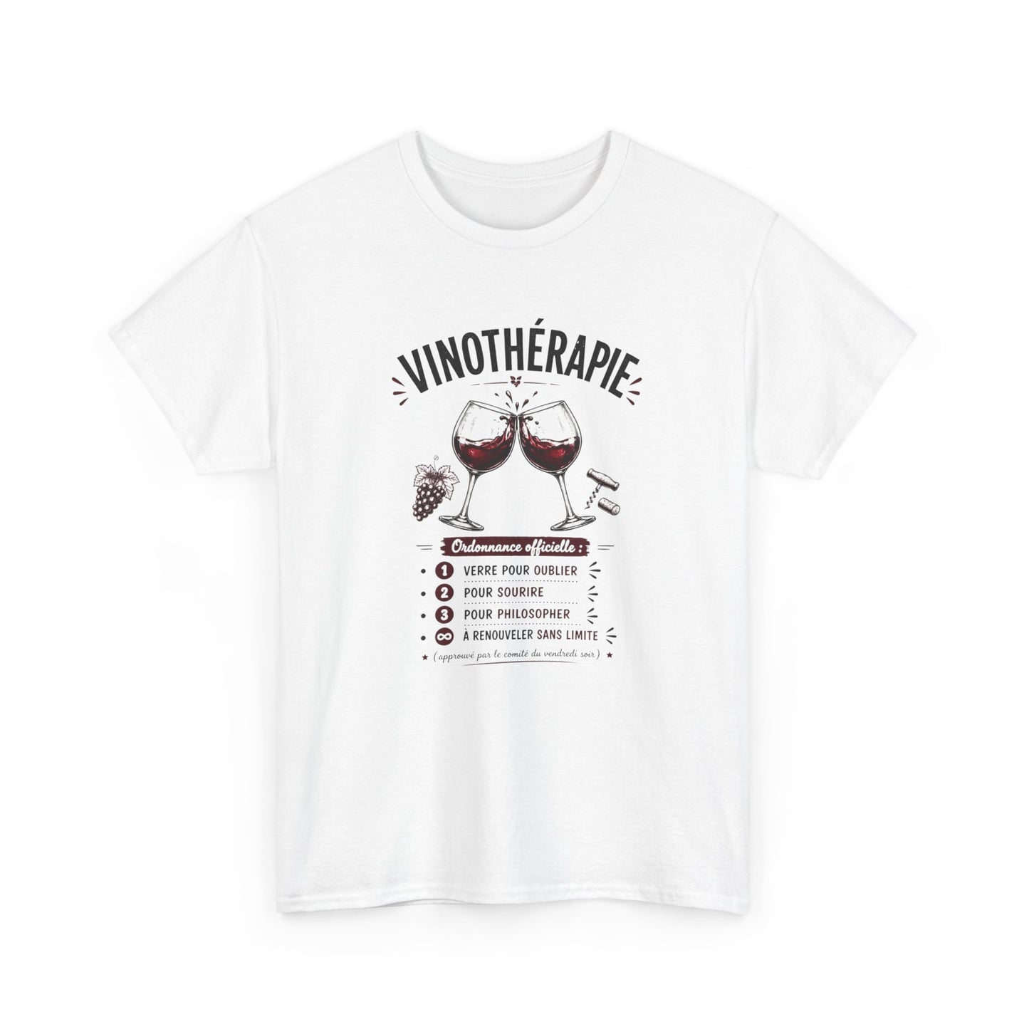 T-Shirt Vinothérapie Homme Femme – Tee Shirt Humour Vin Apéro – Cadeau Drôle Amateur Vin Soirée Noir Blanc Gris
