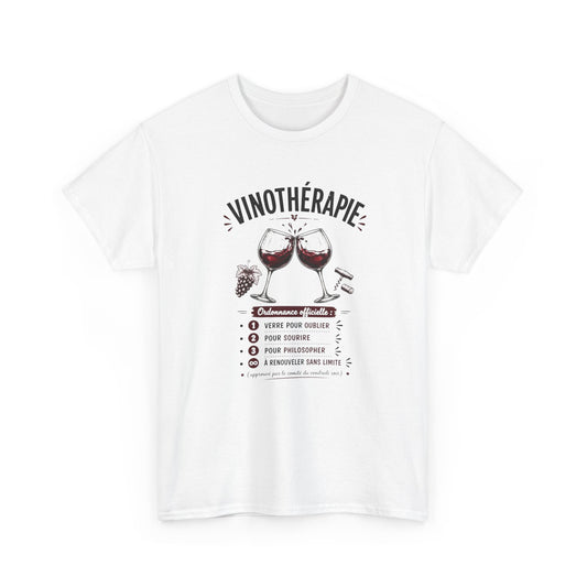 T-Shirt Vinothérapie Homme Femme – Tee Shirt Humour Vin Apéro – Cadeau Drôle Amateur Vin Soirée Noir Blanc Gris