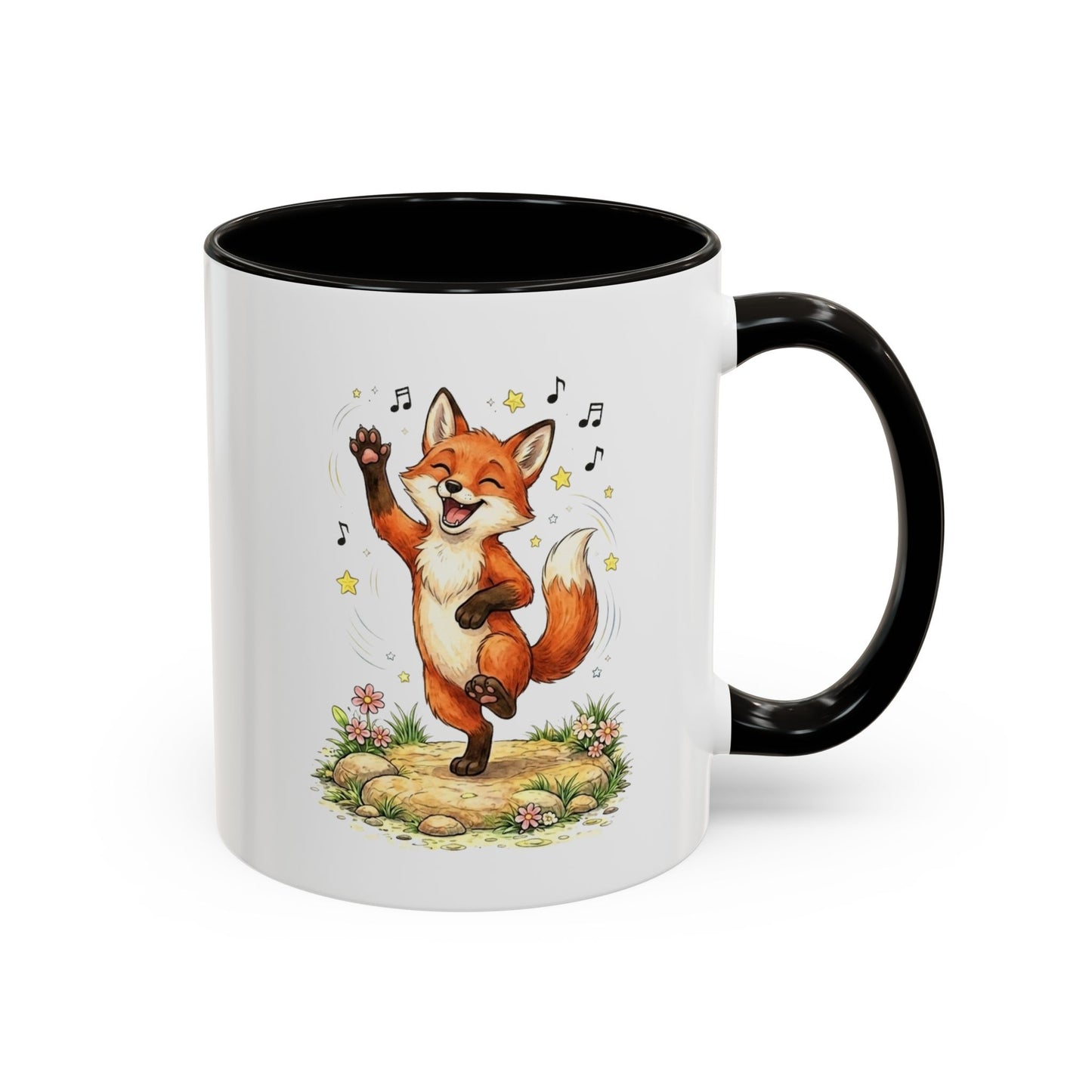 Mug Renard  – Tasse Renard Dansant avec Notes de Musique – Idée Cadeau Original Amoureux des Animaux Noir Bleu Rouge