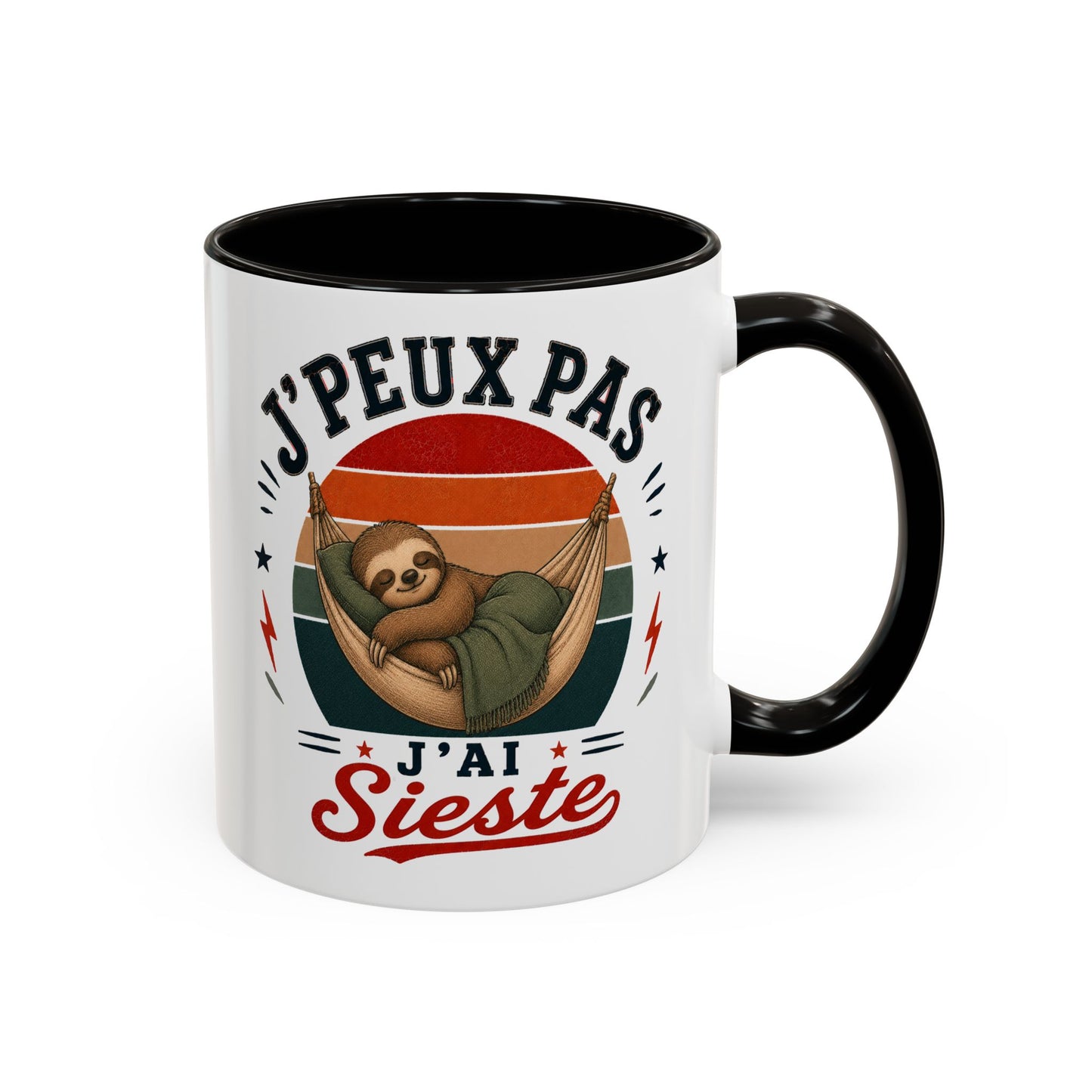 Tasse J’Peux Pas J’Ai Sieste – Mug Humour Paresseux Relaxation Vintage – Cadeau Détente Homme Femme 325ml