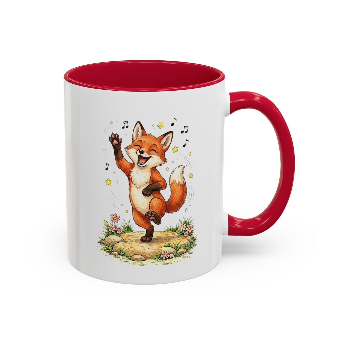 Mug Renard  – Tasse Renard Dansant avec Notes de Musique – Idée Cadeau Original Amoureux des Animaux Noir Bleu Rouge