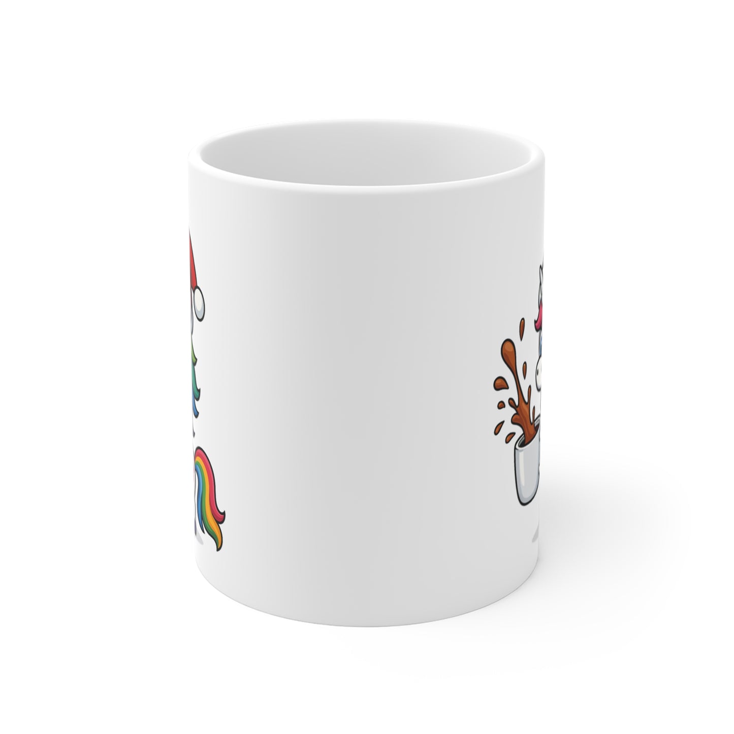 Mug Licorne Noël 325ml – Tasse Céramique Mignonne Arc-en-Ciel avec Bonnet Rouge – Cadeau Fêtes
