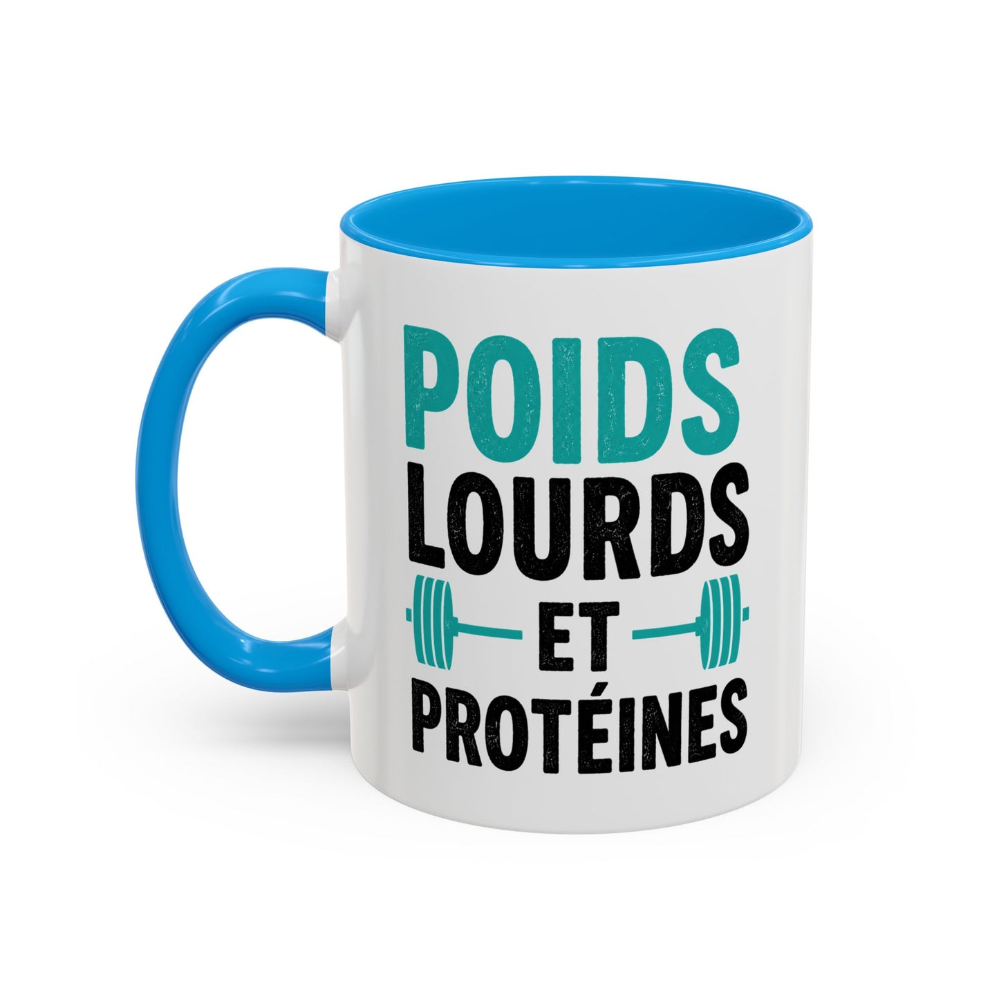 Mug Fitness Musculation – Tasse Haltères Protéines – Cadeau Sportif Original Homme et Femme Noir Bleu Rouge