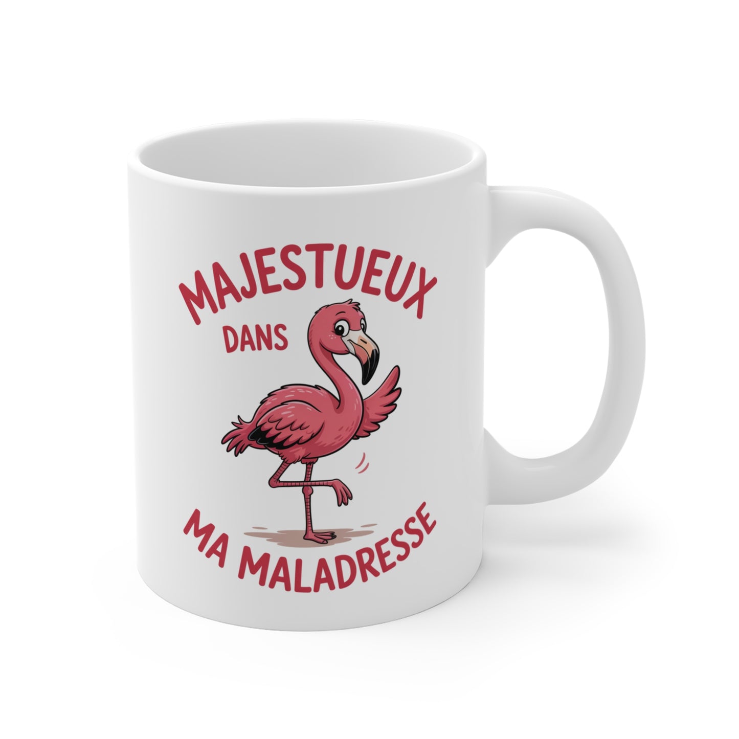 Mug Humour Flamant Rose – Tasse Céramique 325ml Majestueux dans ma Maladresse – Cadeau Drôle et Mignon