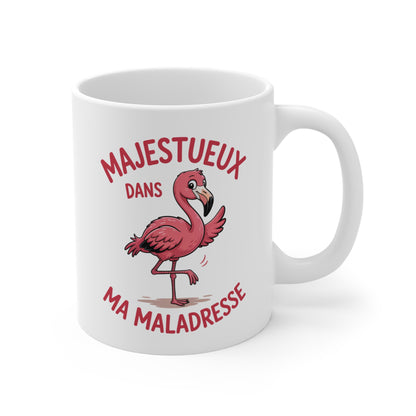 Mug Humour Flamant Rose – Tasse Céramique 325ml Majestueux dans ma Maladresse – Cadeau Drôle et Mignon