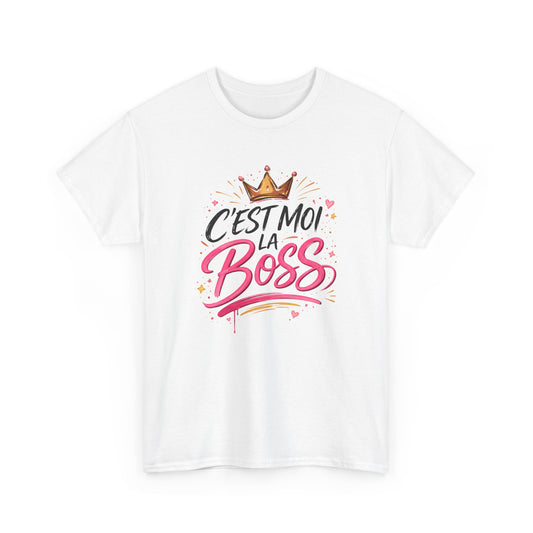 T-Shirt Femme "C’est Moi la Boss" – Design Couronne Rose – Tee-Shirt Humoristique Confiance Girl Power
