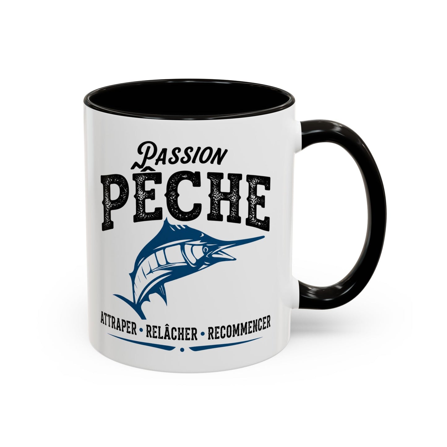 Mug Pêche Espadon – Tasse Pêcheur Passionné – Idée Cadeau Homme Amateur Poisson Mer – 325 ml Noir Bleu Rouge