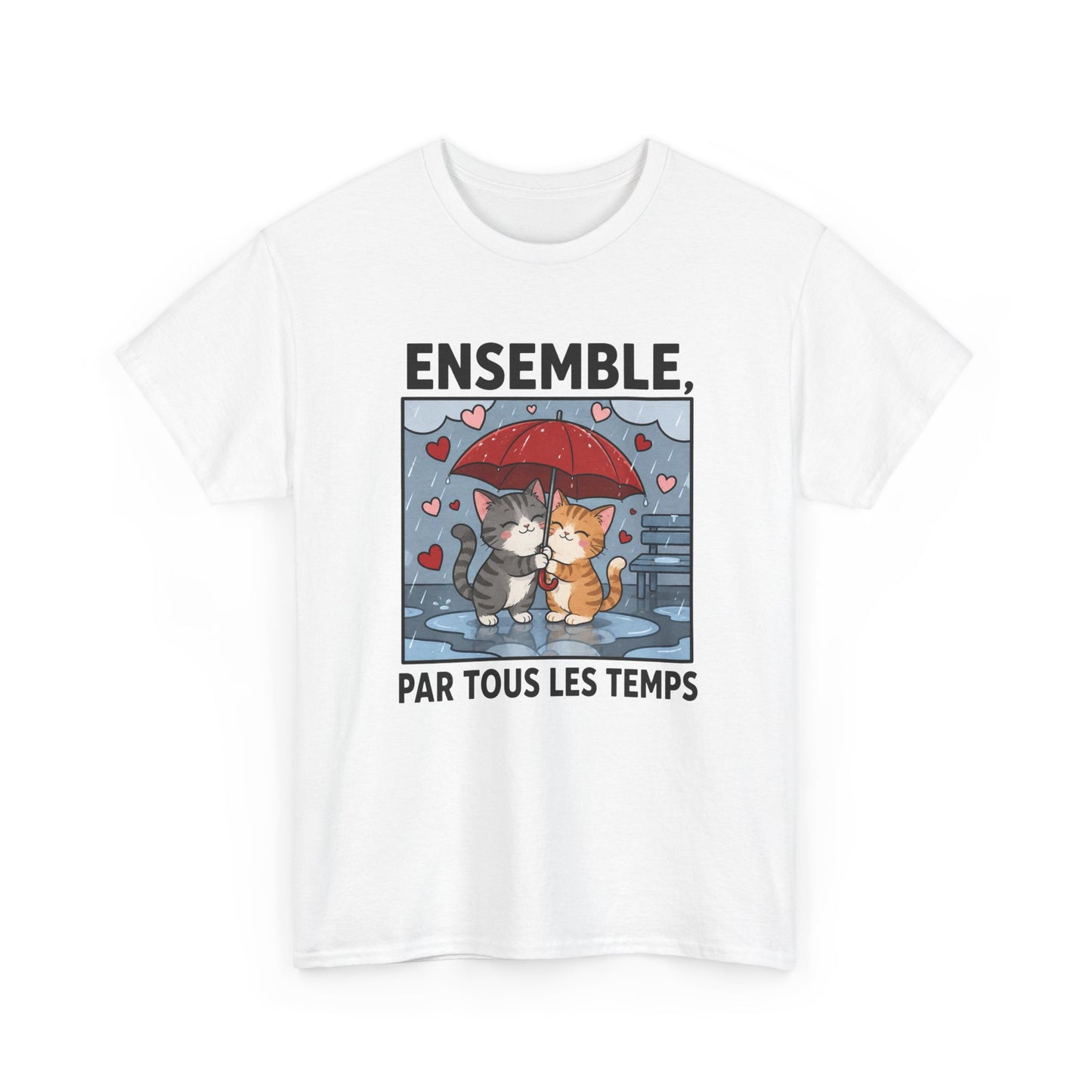 Tee-Shirt Chats Amoureux Sous La Pluie – Ensemble Par Tous Les Temps – Cadeau Couple Romantique Homme Femme Adulte