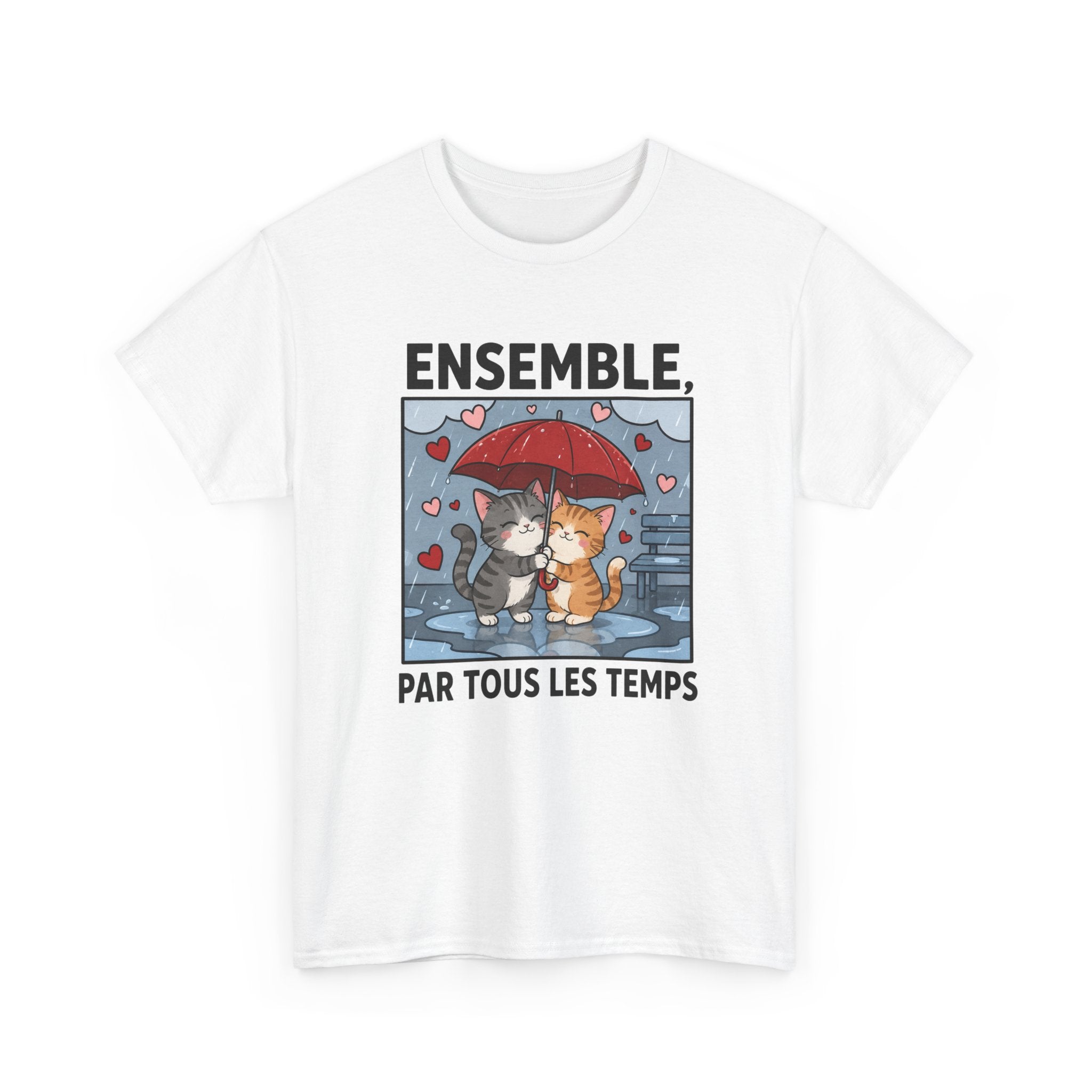 Tee-Shirt Chats Amoureux Sous La Pluie – Ensemble Par Tous Les Temps – Cadeau Couple Romantique Homme Femme Adulte