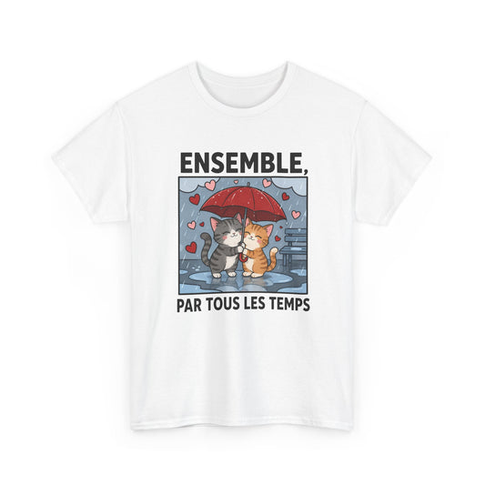 Tee-Shirt Chats Amoureux Sous La Pluie – Ensemble Par Tous Les Temps – Cadeau Couple Romantique Homme Femme Adulte