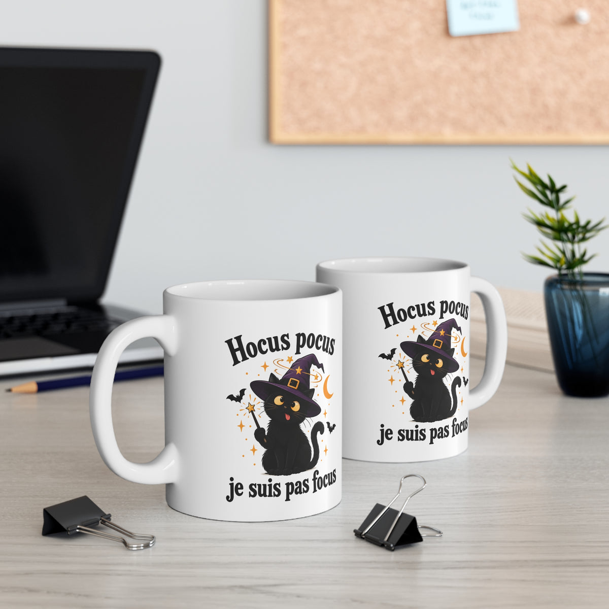 Mug Chat Noir Sorcier – Tasse Humour « Hocus Pocus Je Suis Pas Focus » – Cadeau Original Chat Magie Sorcière Halloween