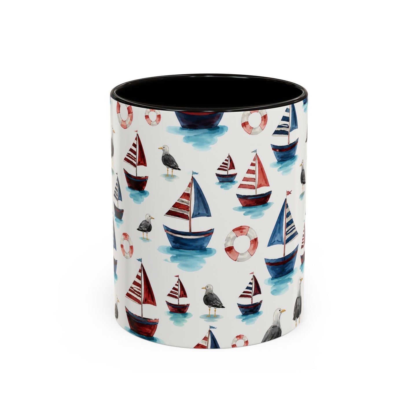 Tasse Thème Marin Aquarelle – Mug Voilier et Mouette – Design Nautique Bord de Mer – Céramique 325ml