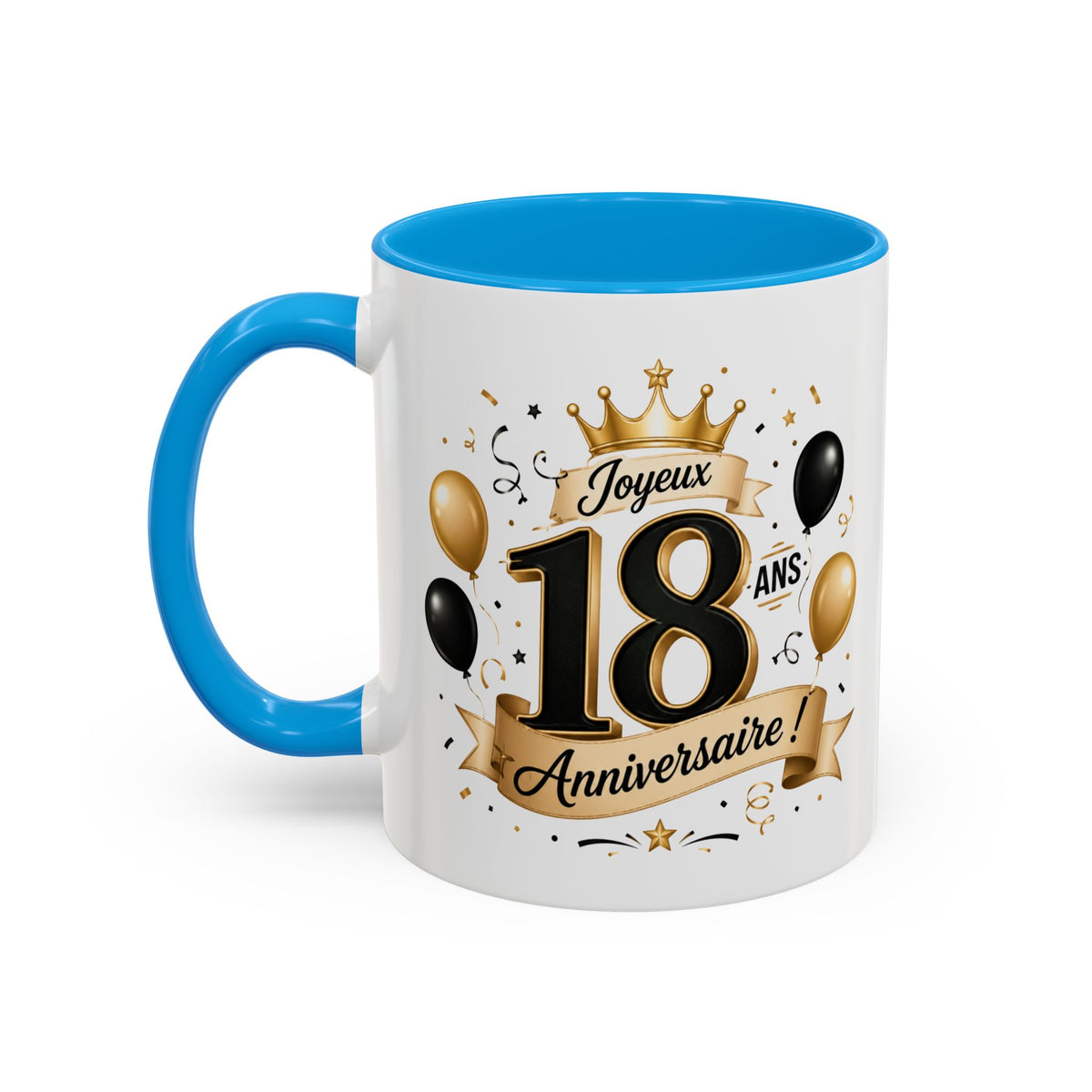 Mug Joyeux 18 Ans – Tasse Anniversaire 18 Ans – Cadeau Original pour Femme Homme – Idée Cadeau 18e Anniversaire Noir Bleu Rouge