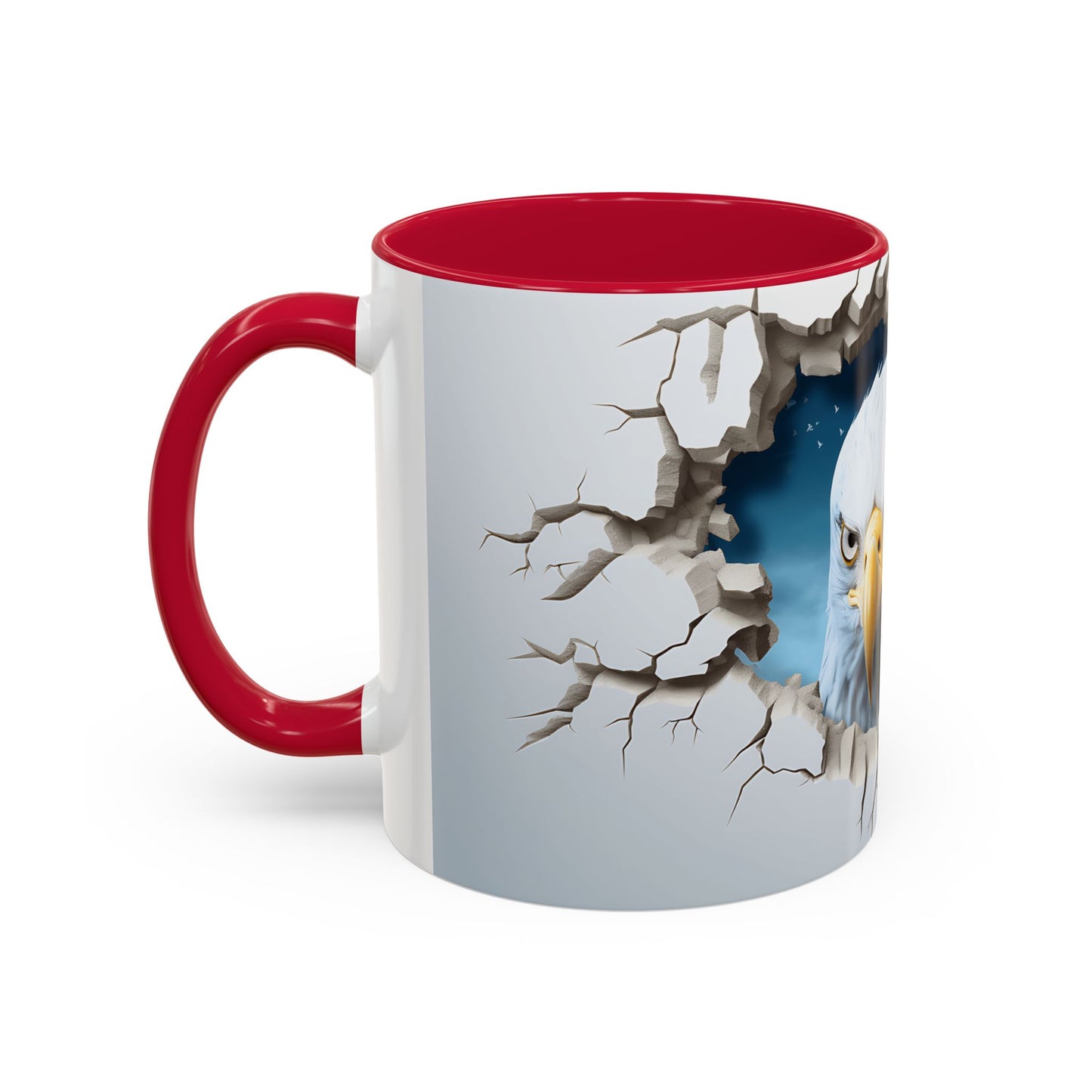 Tasse Aigle 3D Réaliste – Mug Tête d’Aigle Effet Mur Cassé – Illustration Animal Sauvage USA 325ml