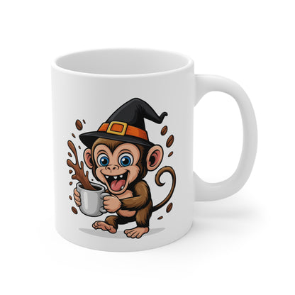 Tasse Céramique Singe Sorcier Café – Mug Halloween Drôle Animaux – Illustration Fantaisie