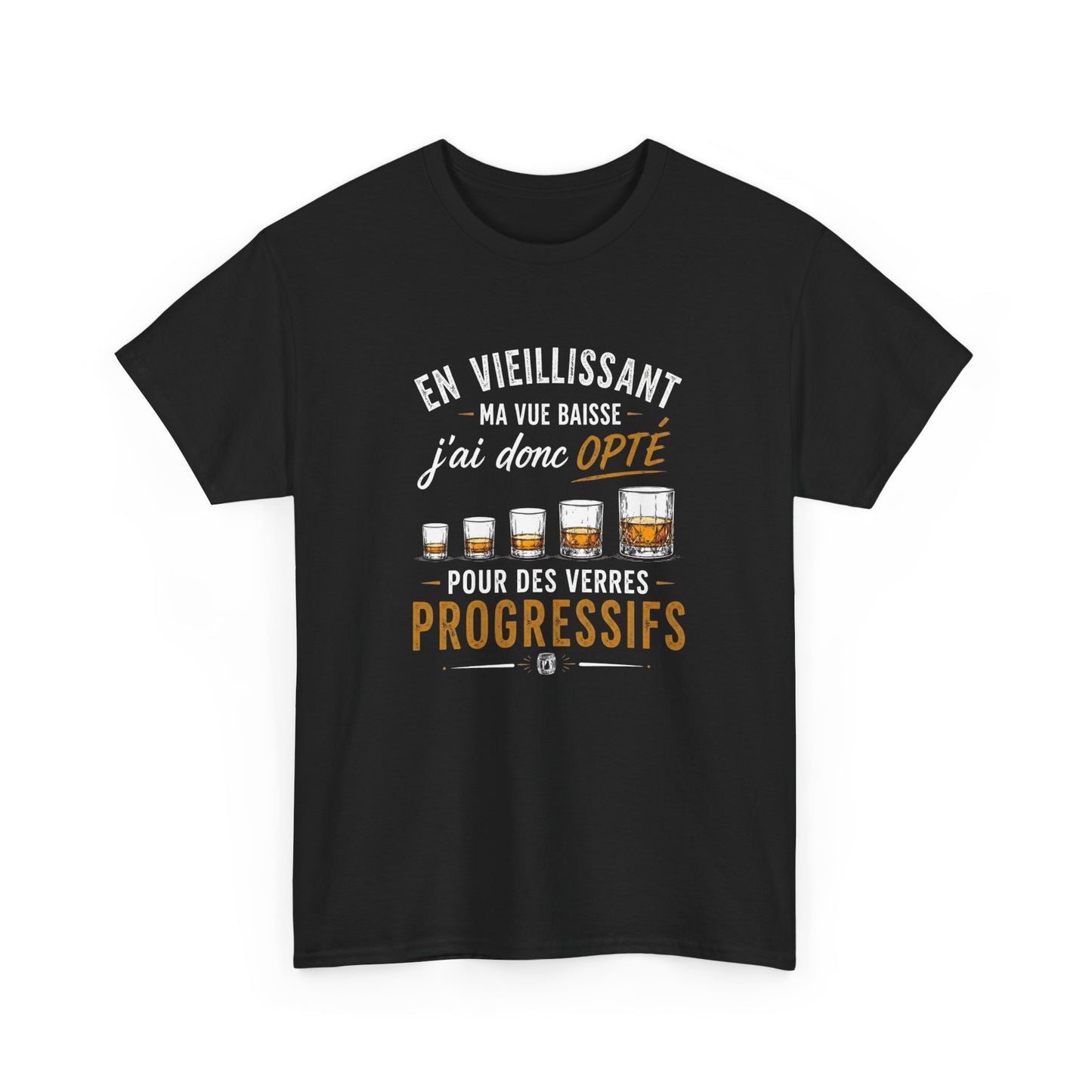 T-Shirt Humour Whisky Verres Progressifs – Tee Shirt Drôle Apéro Alcool Citation Amusante Adulte – Cadeau Ami Amateur Whisky Noir Blanc Gris