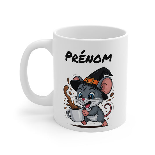 Tasse Personnalisable Souris Sorcière Café – Mug Prénom Halloween Mignon 325ml – Cadeau Original Animaux