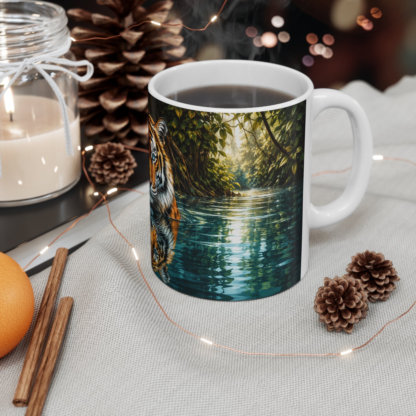 Tasse Tigre Jungle – Mug Tigre Réaliste avec Reflet dans l’Eau – Cadeau Animal Sauvage Homme Femme 325ml