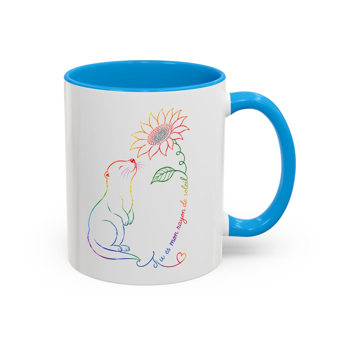 Mug Loutre et Tournesol – Tasse Animaux Colorée Nature Fleurs – Cadeau Original Amoureux des Loutres Homme et Femme Noir Bleu Rouge