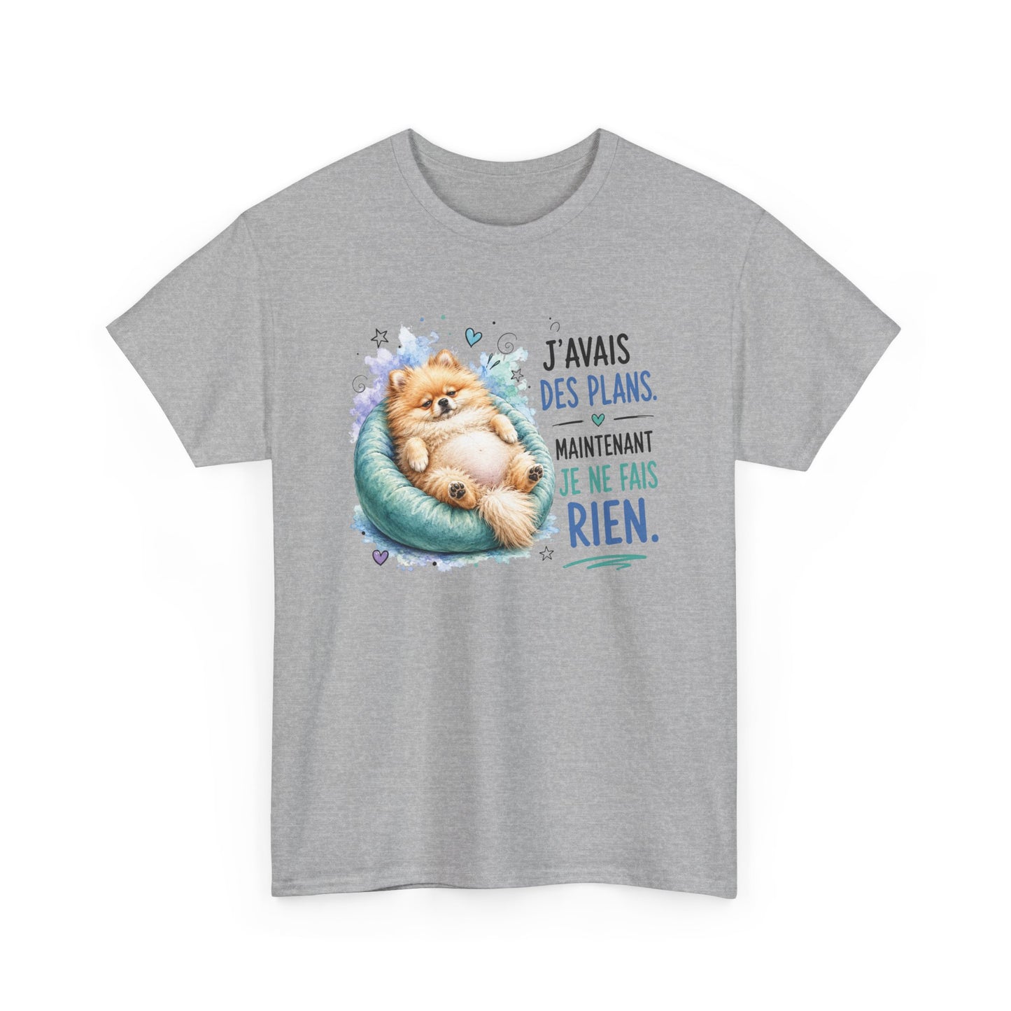 Tee-Shirt Humour Homme et Femme – Spitz Nain Chien Drôle Fatigué Paresse – Idée Cadeau Original Anniversaire