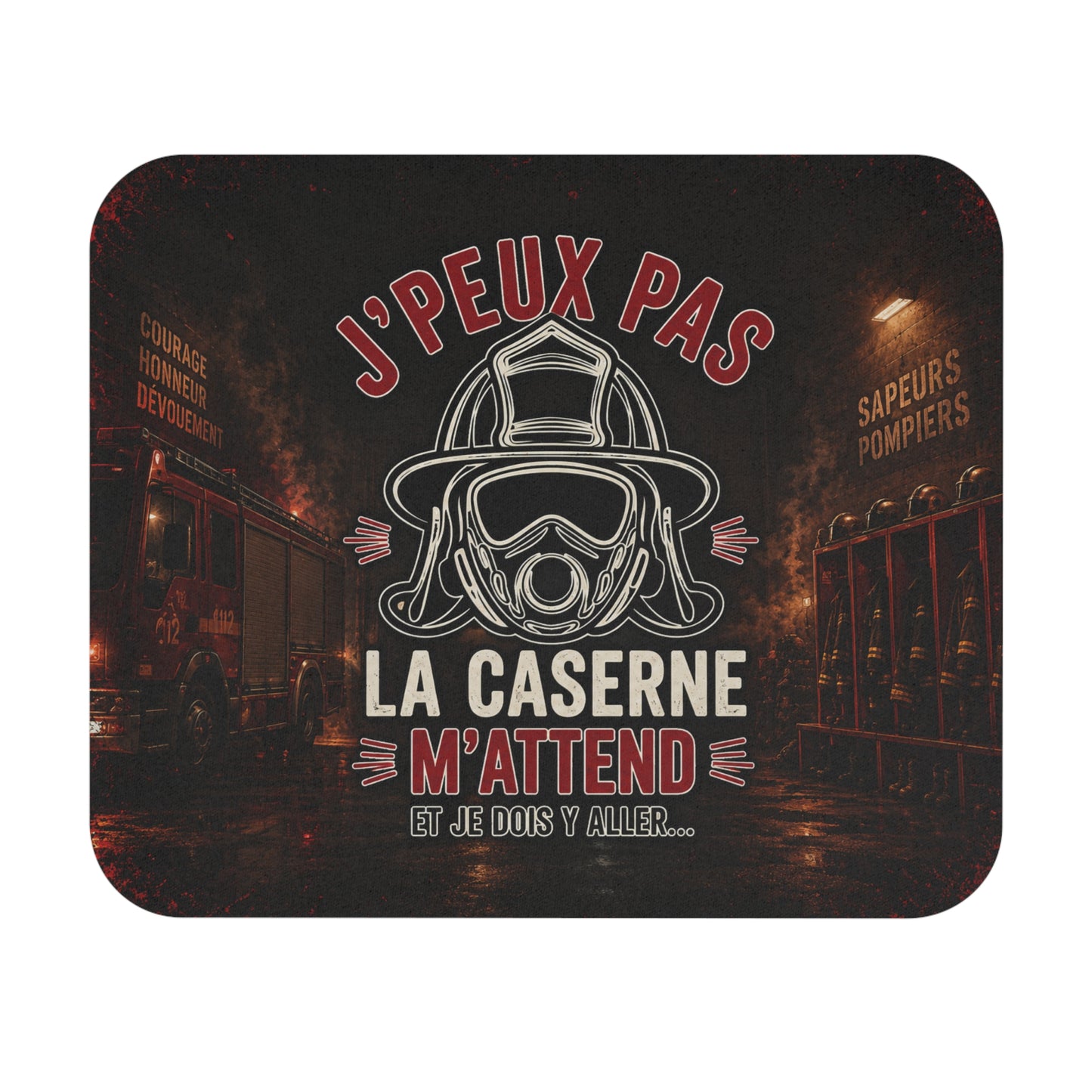 Tapis de Souris 22X18 J’Peux Pas La Caserne M’Attend – Accessoire Humour Sapeur-Pompier – Cadeau Pompier Homme Femme – Design Caserne et Camion Incendie