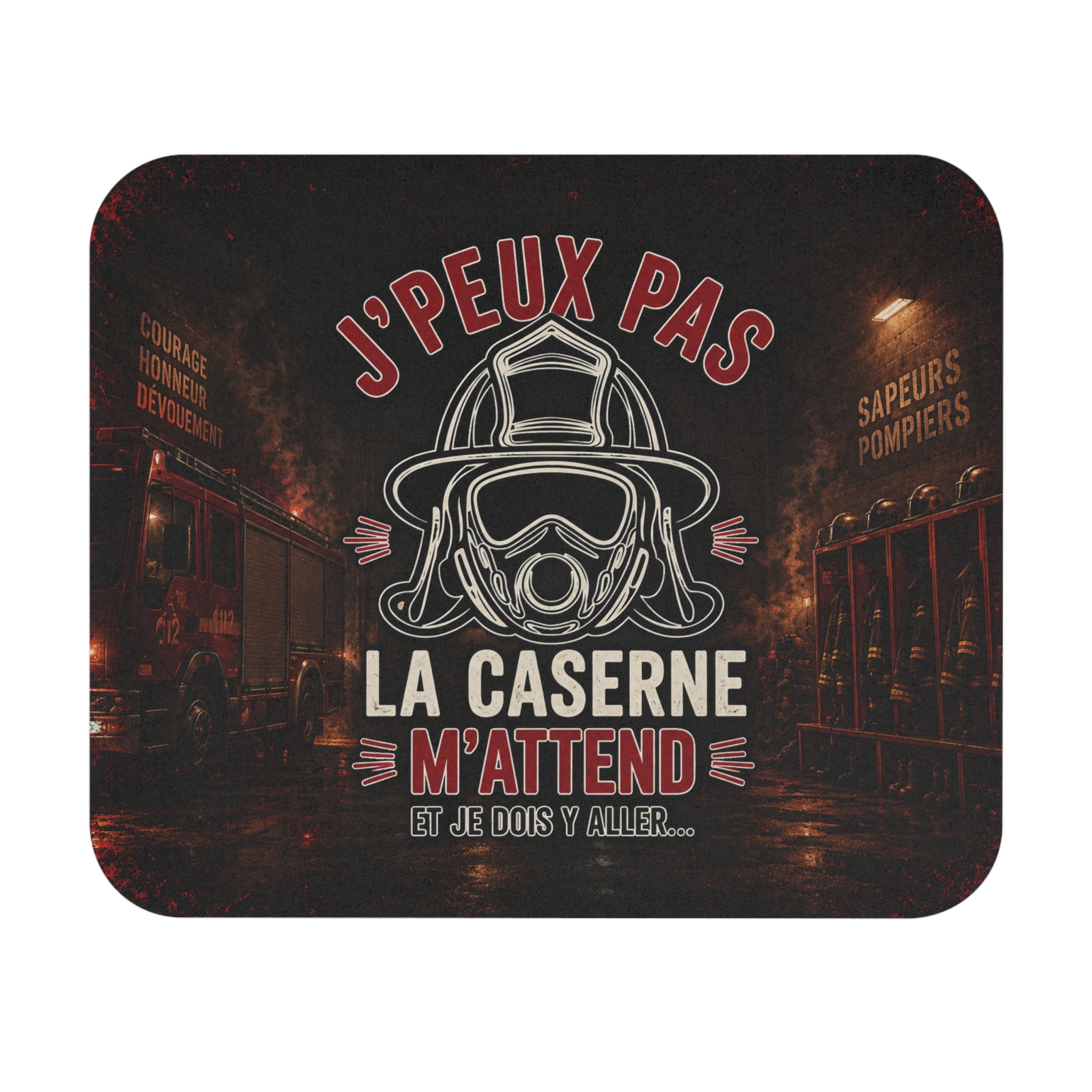 Tapis de Souris 22X18 J’Peux Pas La Caserne M’Attend – Accessoire Humour Sapeur-Pompier – Cadeau Pompier Homme Femme – Design Caserne et Camion Incendie