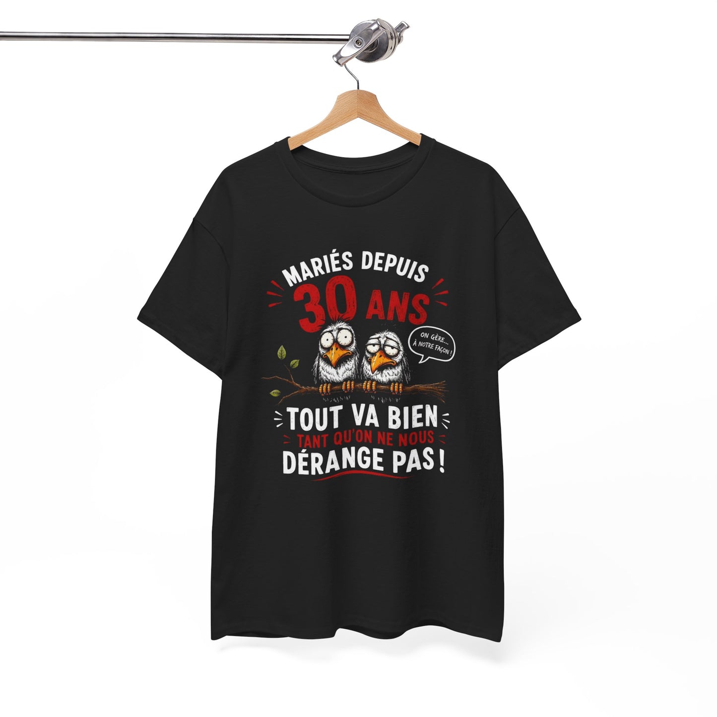 Tee-Shirt Homme Femme Mariés Depuis 30 Ans – Cadeau Anniversaire de Mariage Noces de Perle – Humour Couple Original