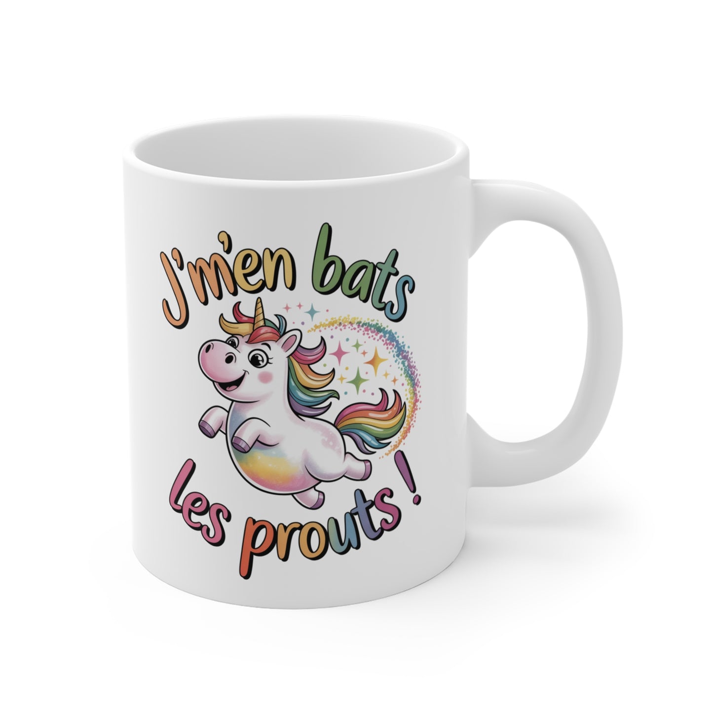 Mug Licorne Humoristique – Tasse J’m’en Bats les Prouts – Cadeau Drôle Arc-en-Ciel Céramique 325ml