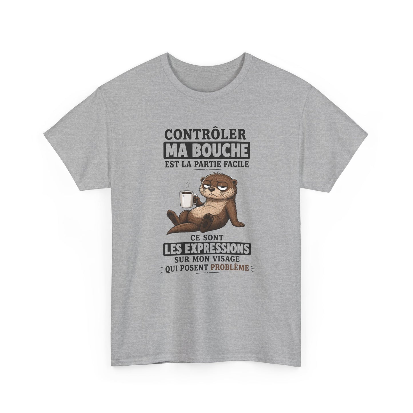 T-Shirt Humour Homme et Femme – Loutre Café Expression Visage – Cadeau Drôle Caractère Sarcastique – Idée Cadeau Original