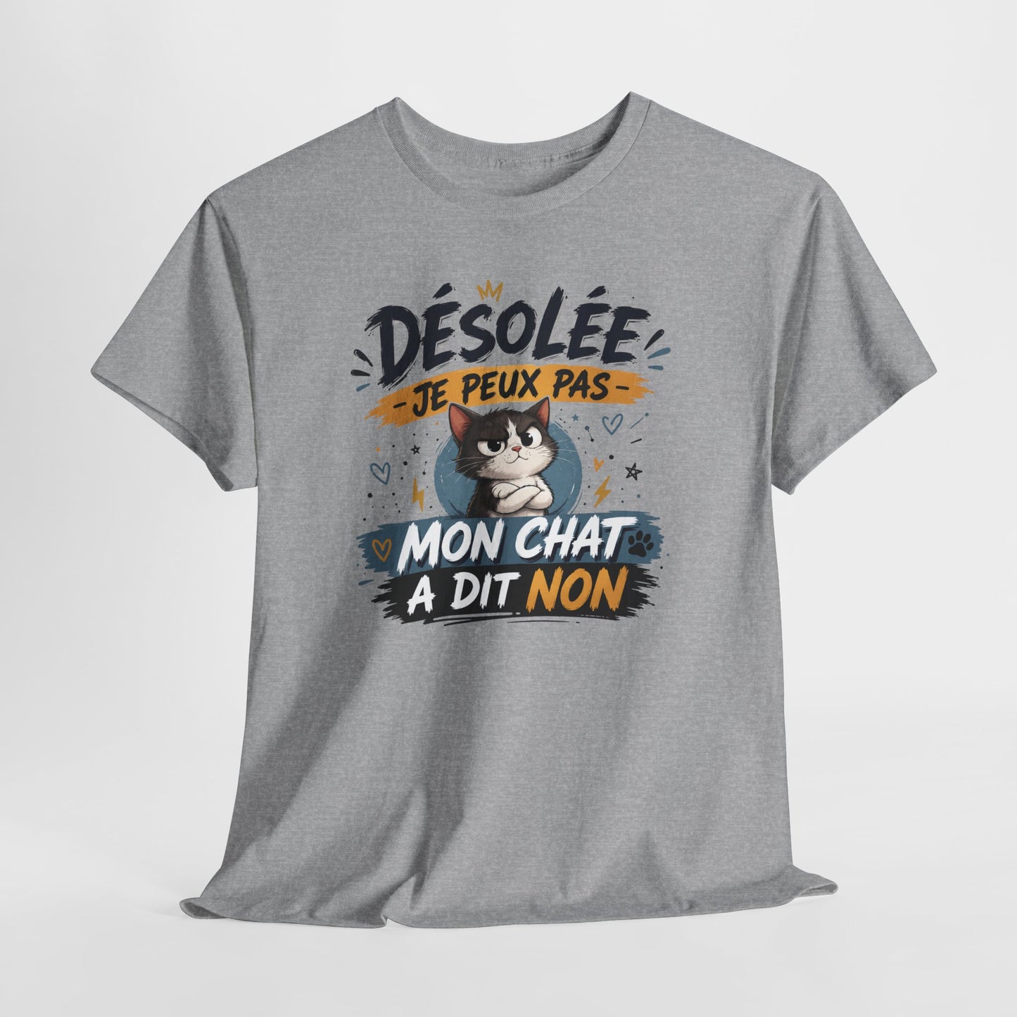 Tee-Shirt Désolée Je Peux Pas Mon Chat a Dit Non – Cadeau Humour Chat Femme Homme – Chaton Drôle Amoureux des Chats