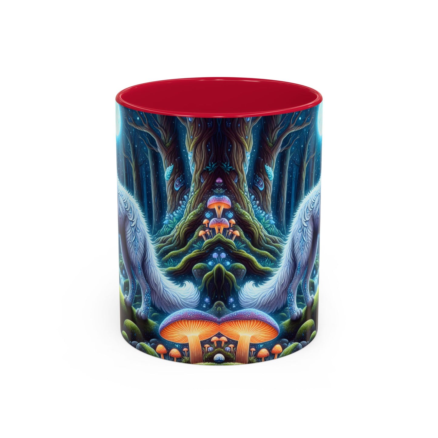 Tasse Loups Blancs Fantasy – Mug Forêt Mystique et Lune Magique – Illustration Féerique Animaux Spirituels 325ml