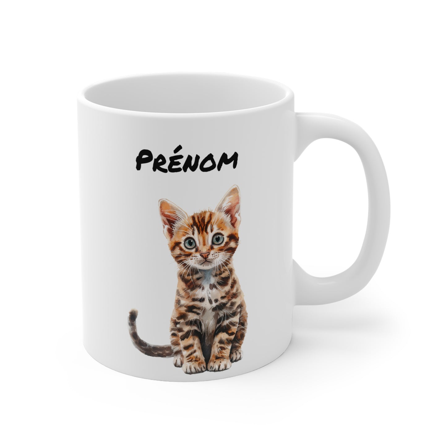 Tasse Personnalisable Chaton Tigré Aquarelle – Mug Céramique 325 ml – Cadeau avec Prénom