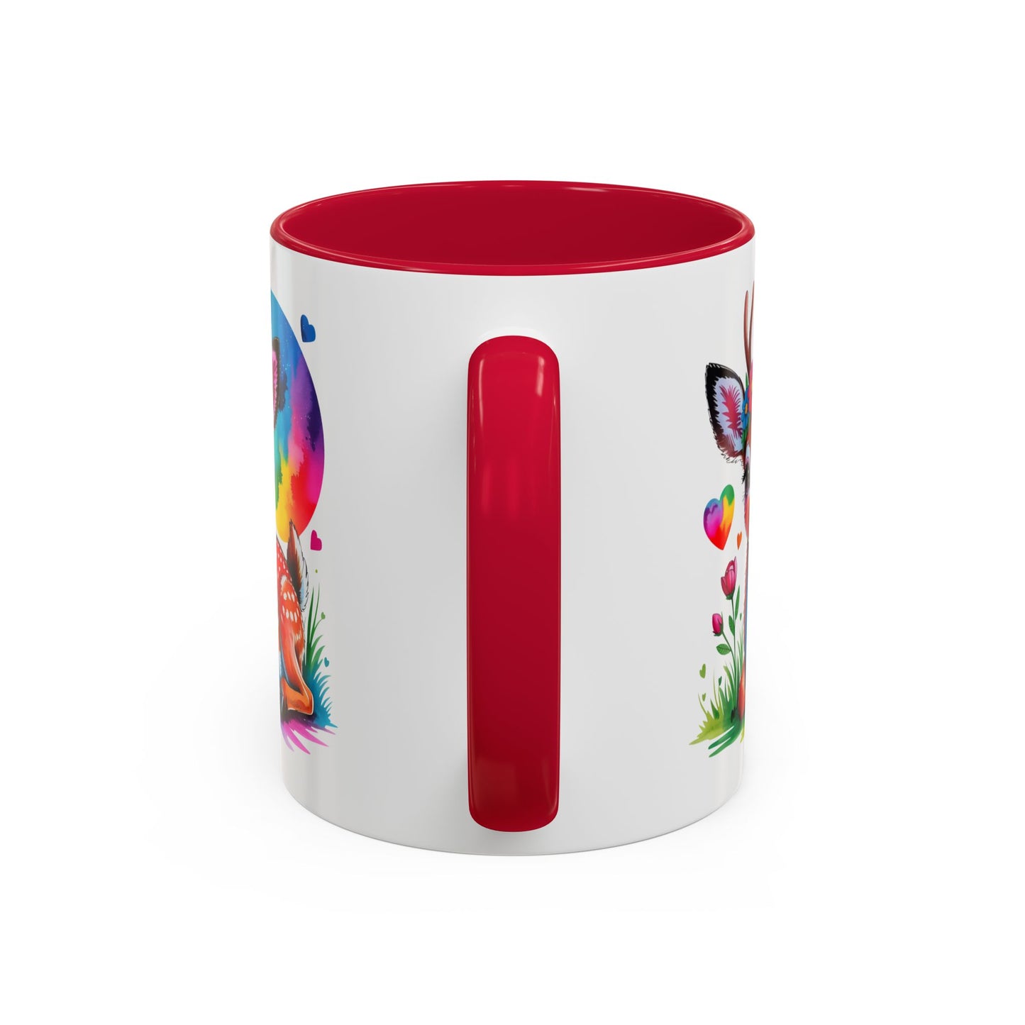 Mug Faon Mignon Coloré – Tasse Cerf Fleurs Arc-en-Ciel Kawaii – Cadeau Original Enfant Adulte – Céramique 325ml Noir Bleu Rouge