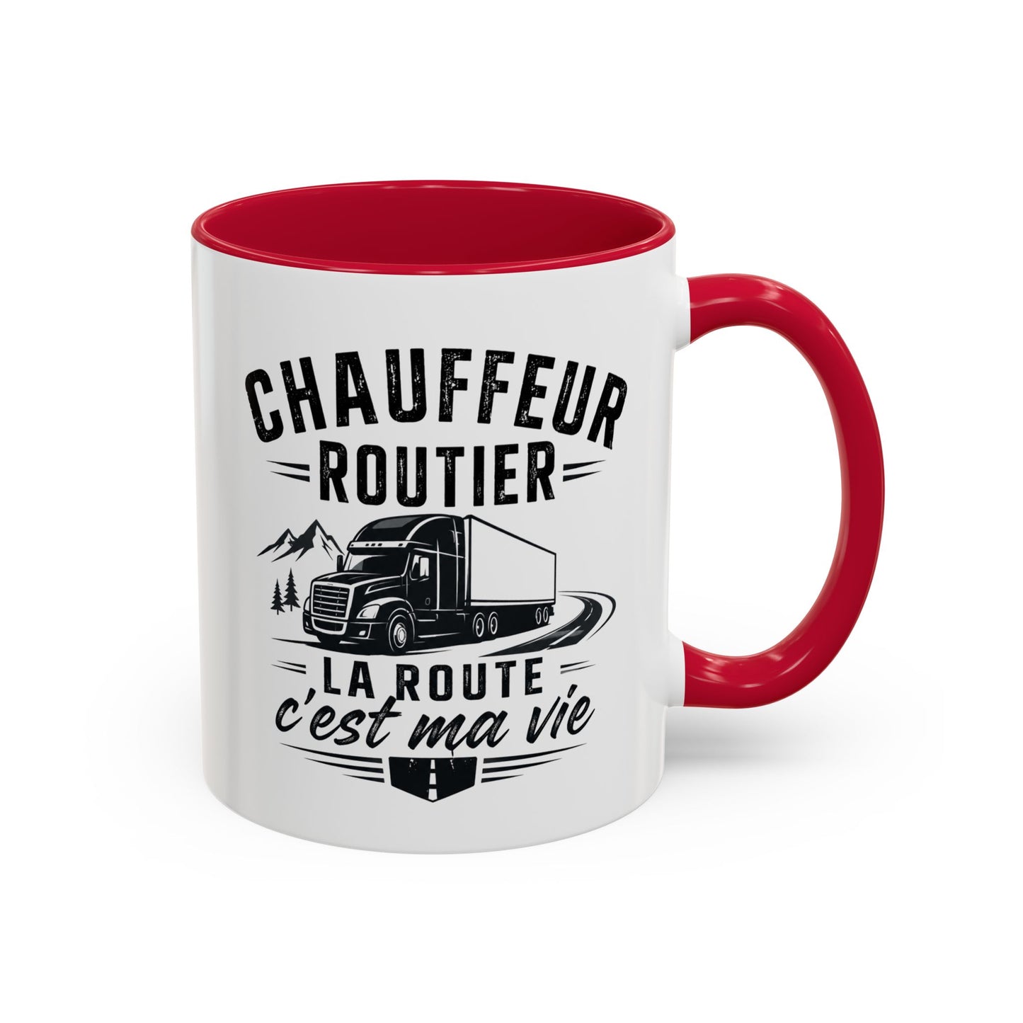 Mug Chauffeur Routier – La Route C'est Ma Vie, Tasse Humour Camion Homme et Femme, Cadeau Original pour Conducteur Routier, Poids Lourd, Anniversaire Noël Noir Bleu Rouge