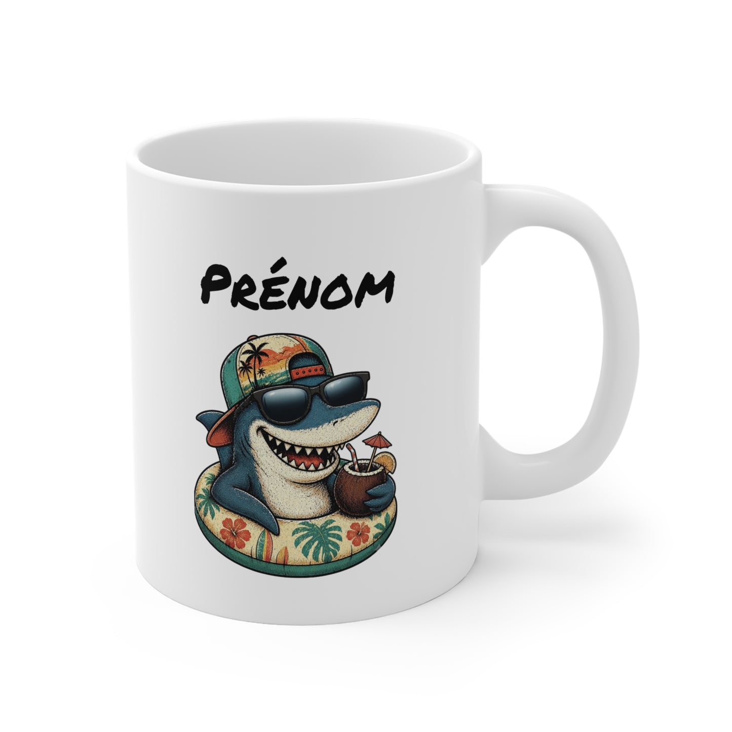 Tasse Requin Tropical Personnalisée avec Prénom – Mug Vacances Été Homme Femme – Cadeau Original Plage Cocktail 325 ml