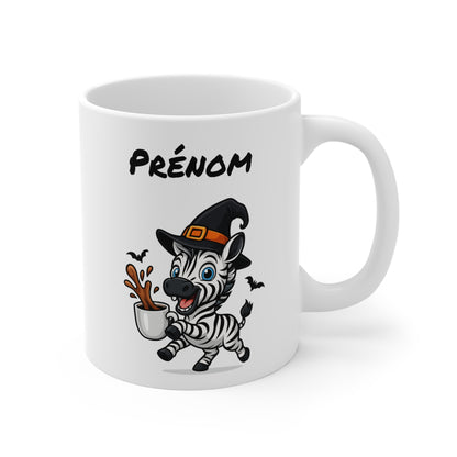 Tasse Personnalisable Zèbre Sorcier Café – Mug Prénom Céramique 325ml – Cadeau Drôle Halloween