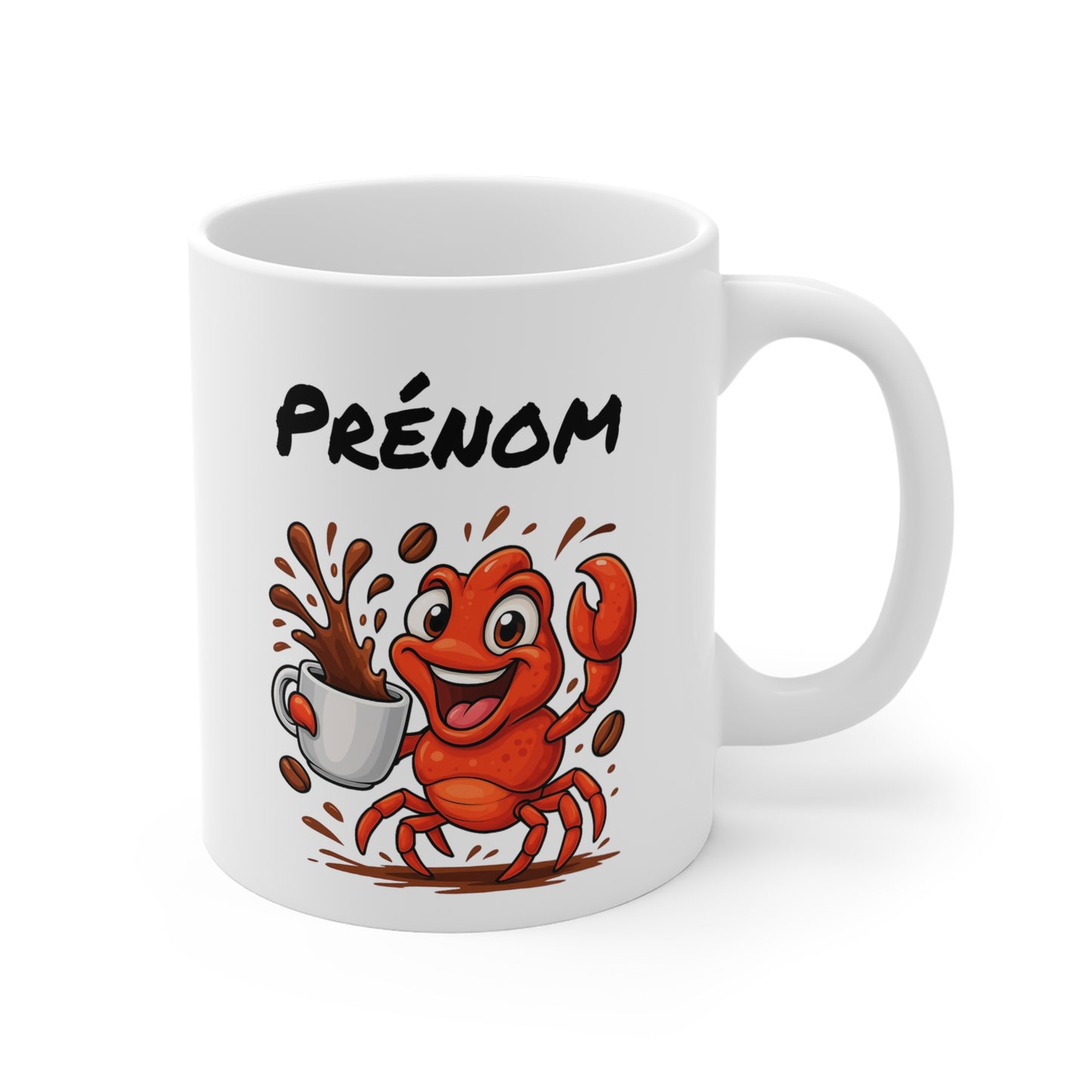 Tasse Personnalisable Crabe Café – Mug Prénom Cartoon – Cadeau Original Amateur de Café 325ml