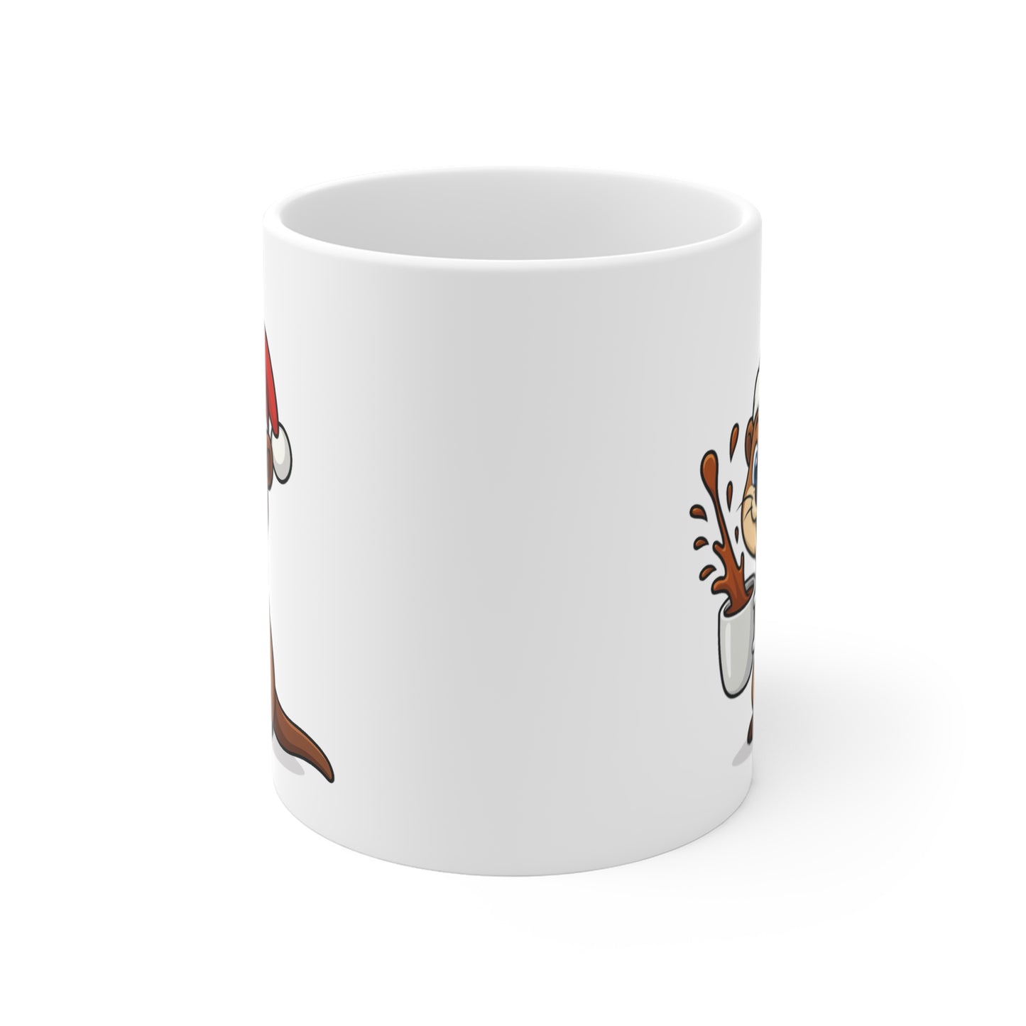 Mug Loutre Noël 325ml – Tasse Céramique Mignonne avec Bonnet Rouge – Cadeau Fêtes Original