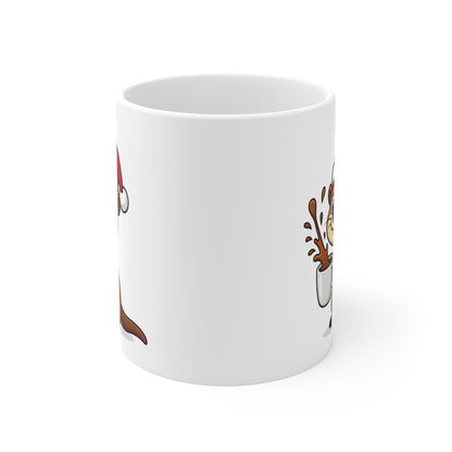 Mug Loutre Noël 325ml – Tasse Céramique Mignonne avec Bonnet Rouge – Cadeau Fêtes Original
