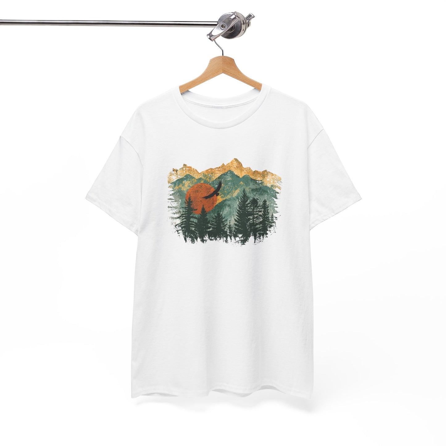 Tee Shirt Homme et Femme Montagne Forêt Nature Aigle Randonnée Plein Air Paysage Vintage Idée Cadeau