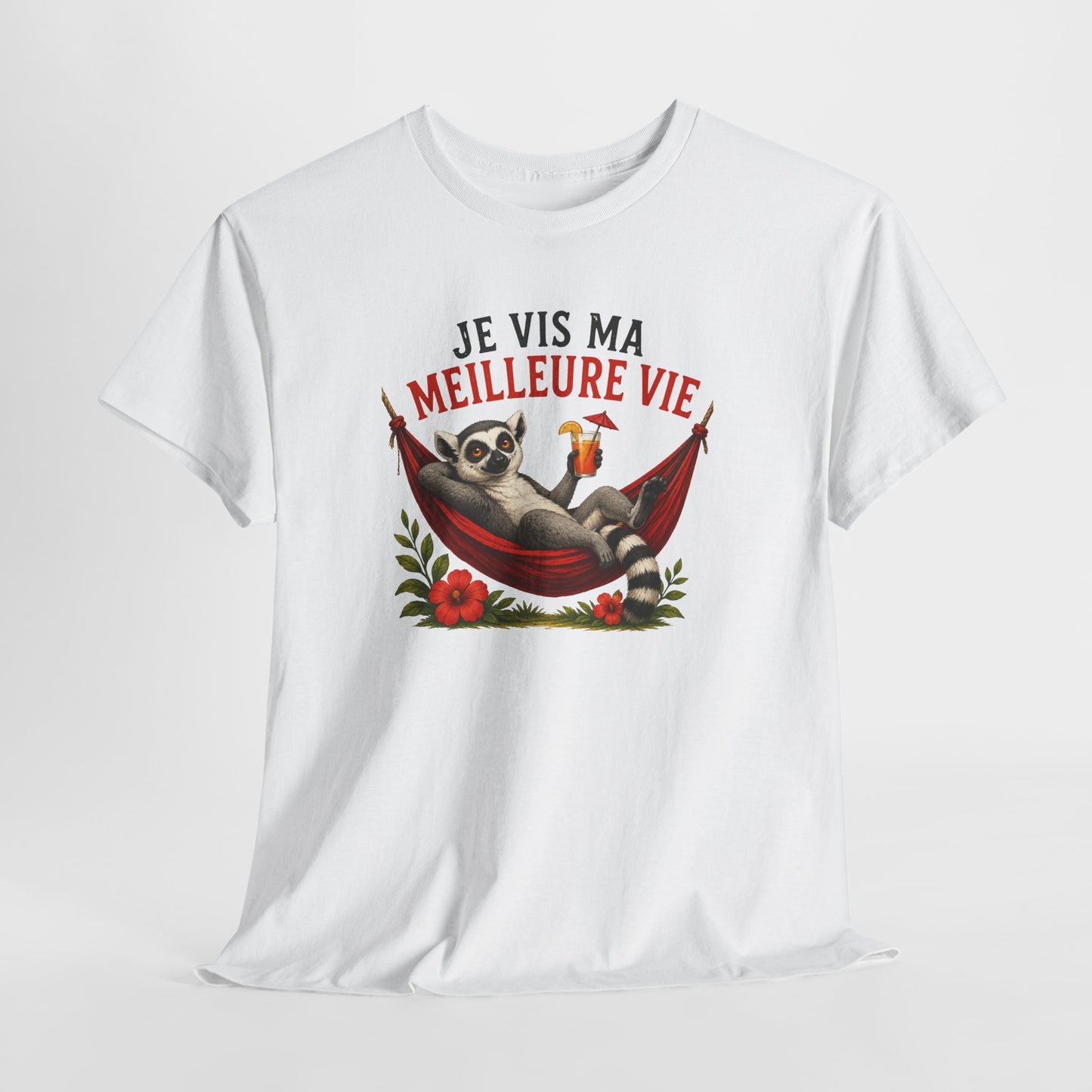 Tee-Shirt Humour Homme et Femme – Lémurien Détente Hamac Vacances – Cadeau Original Drôle Amoureux des Animaux