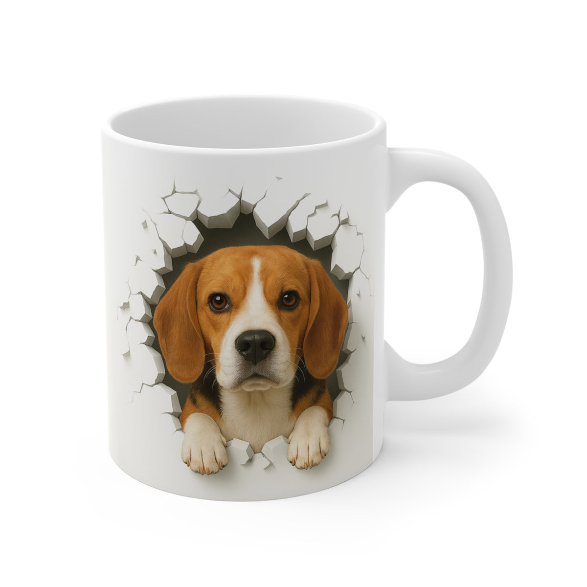 Mug Beagle Effet Mur Cassé – Tasse Chien 3D Trompe-l’œil – Cadeau Original Amoureux du Beagle