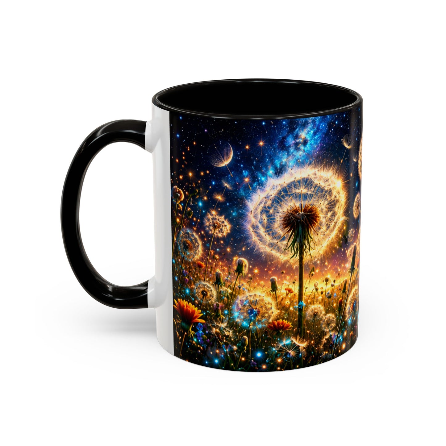 Tasse Pissenlit Féérique – Mug Fleur Cosmique et Étoiles – Cadeau Nature Bohème 325ml