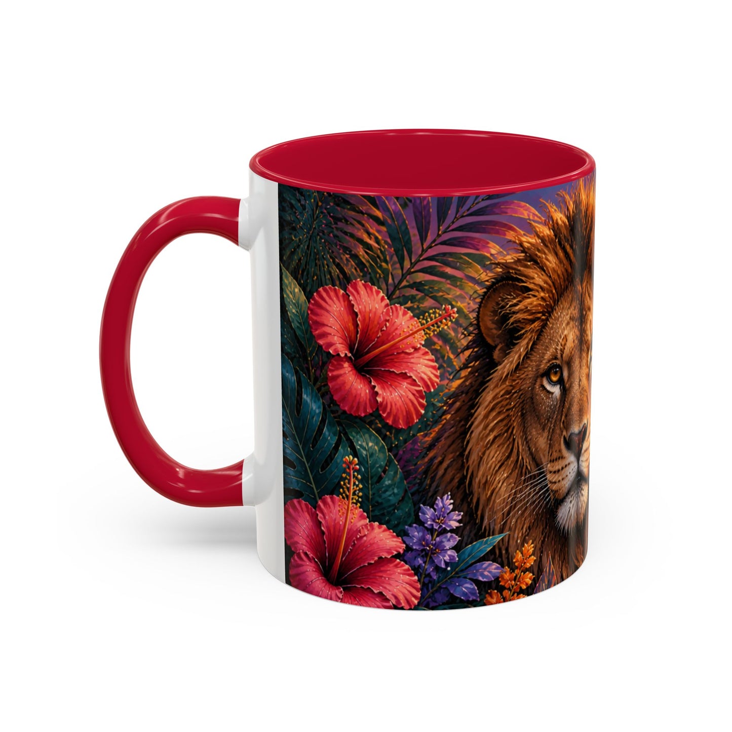 Tasse Lion Tropical – Mug Safari avec Lion Majestueux, Fleurs Exotiques et Couché de Soleil Africain – Design Jungle 325ml