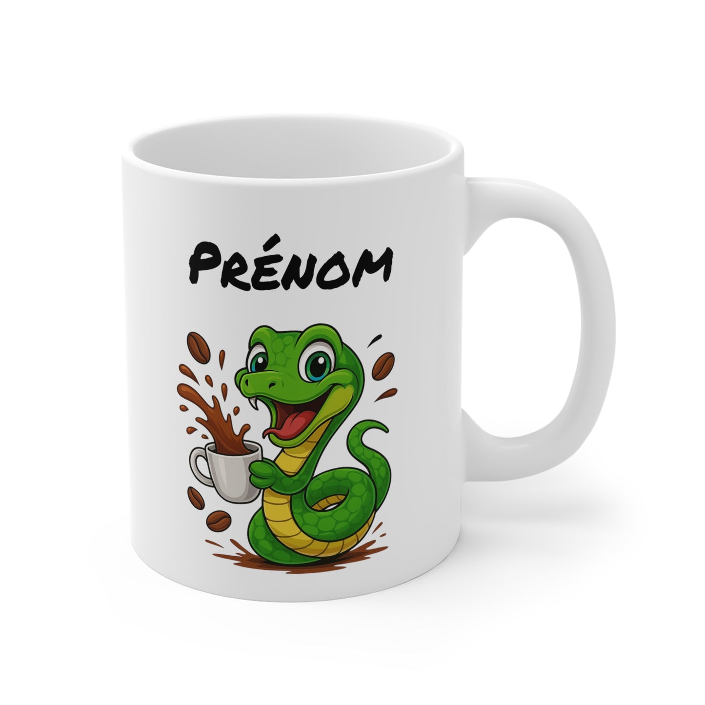 Tasse Personnalisable Serpent Café – Mug Prénom Animal Cartoon Céramique 325ml – Cadeau Original