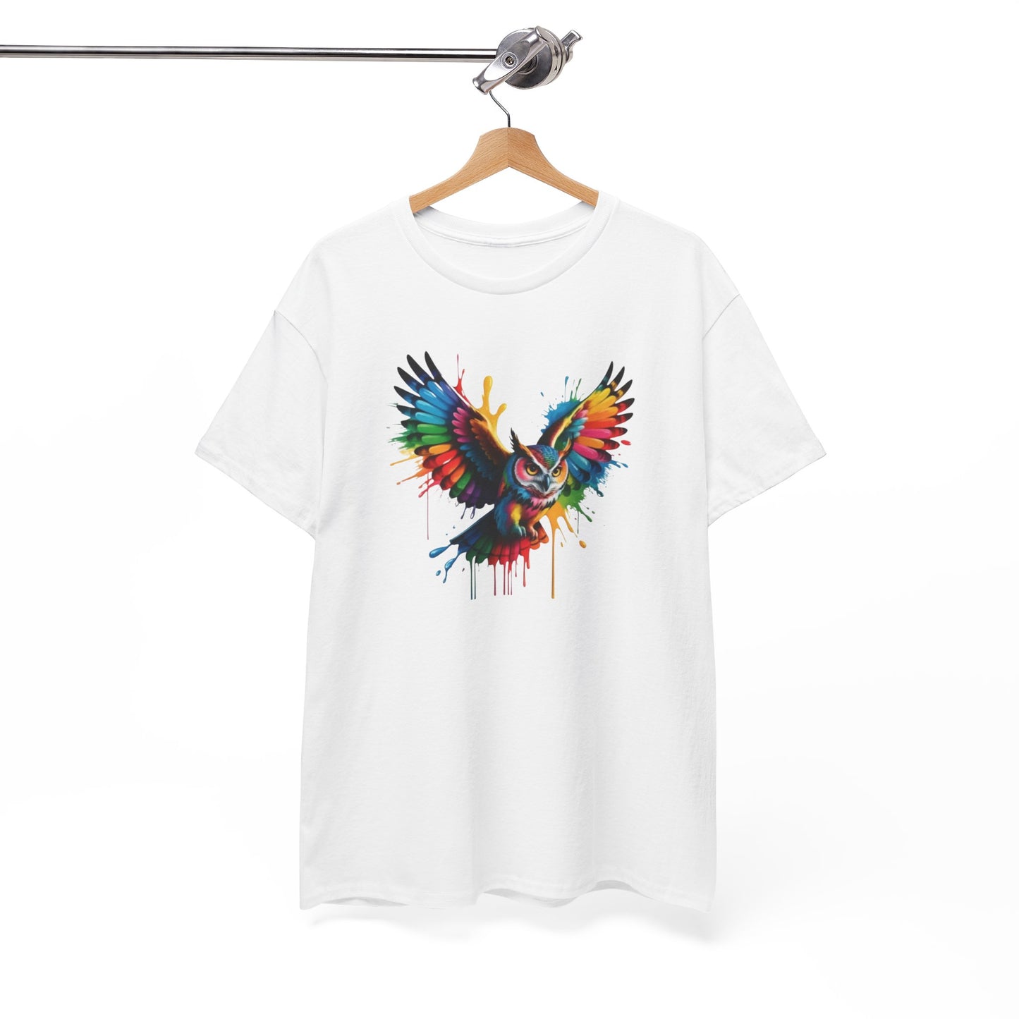 T-Shirt Hibou Coloré – Tee Shirt Chouette Art Dripping Multicolore – Cadeau Animal Streetwear Noir Blanc Gris