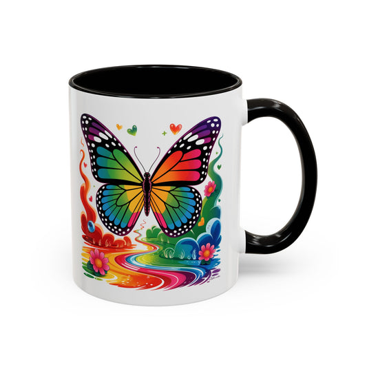 Mug Papillon Multicolore – Tasse Arc-en-Ciel Nature Féérique – Cadeau Artistique et Coloré – Céramique 325ml