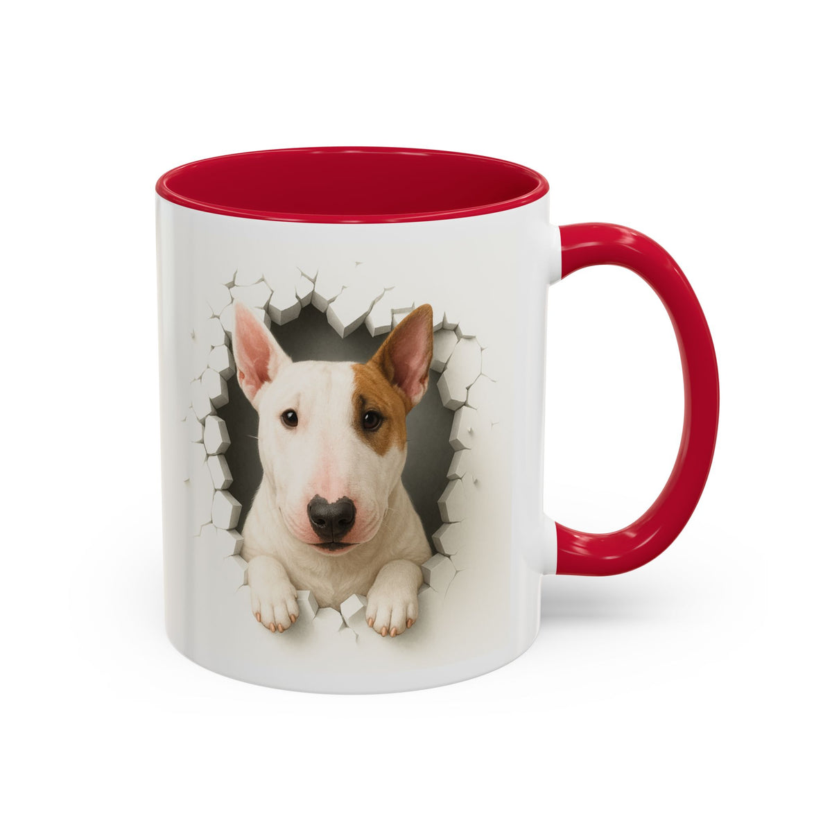Mug Bull Terrier Effet Mur Cassé – Tasse Chien 3D Trompe-l’œil – Cadeau Original Amoureux du Bull Terrier noir bleu rouge